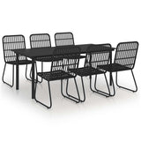 Dining Set Black Poly rattan, powder-coated steel, glass 3060253