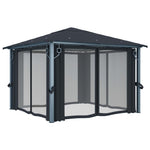 ZNTS Gazebo with Curtain&LED String Lights 3x3 m Anthracite Aluminium 3070333