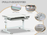 Kids Desk and Chair Set, Student Adjustable Writing Desk, with Drawer, Pen Slot, Hook - Grey T3398P347711