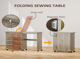 Folding Sewing Table, Drop Leaf Craft Table with Storage Bins, Open Shelf and Wheels, Rolling Sewing T3398P344848