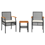 3 Piece Bistro Set with Cushions Black Poly Rattan Acacia Wood 366259