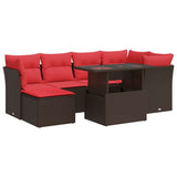 7 Piece Garden Sofa Set with Cushions Brown Poly Rattan Acacia 3326195
