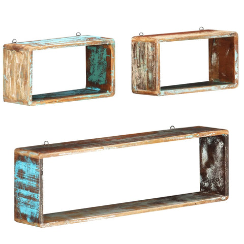 ZNTS 3 Piece Wall Cube Shelf Set Soild Reclaimed Wood 285845