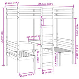 ZNTS Loft Bed Frame with Desk and Chairs Wax Brown 80x200cm Solid Wood Pine 3308558