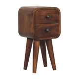 Solid Wood Extra Mini Curved Chestnut Bedside, 2 Drawers, Dark Brown B2743P403497
