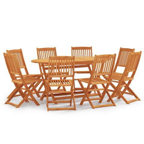 ZNTS 9 Piece Folding Outdoor Dining Set Solid Eucalyptus Wood 3087158