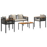 Outdoor Furniture Set Black and Cream White Poly Rattan 42025226