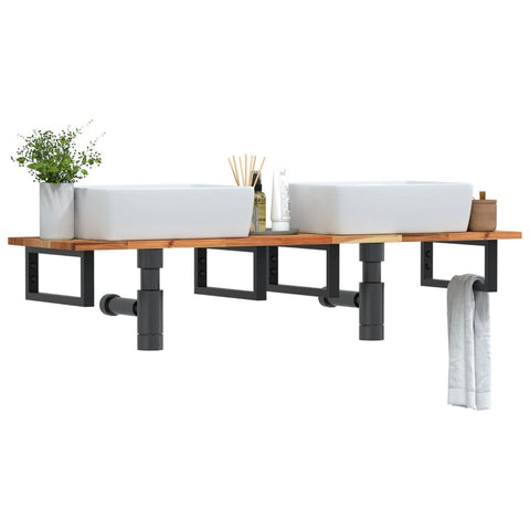 Basin Shelf Wall Mounted Steel and Solid Wood Acacia 3302733