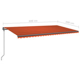 Manual Retractable Awning with LED 6x3 m Orange and Brown 3070205