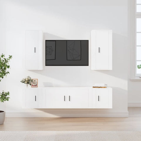 5 Piece TV Cabinet Set White Engineered Wood 3188678