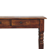 Solid Wood Turned Legs 3 Drawer Chestnut Console, 3 Drawers, Dark Brown B2743P403487