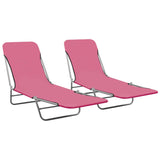 ZNTS Folding Sun Loungers 2 pcs Steel and Fabric Pink 310345