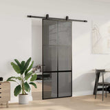 Sliding Door with Hardware Set Black 90x205 cm Tempered Glass 3375827