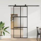Sliding Door with Hardware Set Black 90x205 cm Tempered Glass 3375884