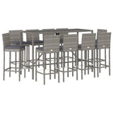 11 Piece Garden Bar Set with Cushions Grey Poly Rattan 3203932