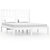 Bed Frame White Solid pine wood 140x190 cm bed Decorative Inlays 3101004