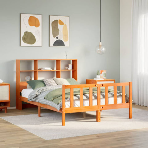 ZNTS Bookcase Bed without Mattress Wax Brown 140x190 cm Solid Wood Pine 3321718