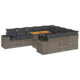 10 Piece Garden Sofa Set with Cushions Grey Poly Rattan Acacia 3327427