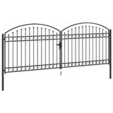 Fence Gate with Lock Grey 401 x 200 cm Steel 42008943