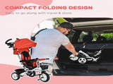 Metal Frame 6 in 1 Baby Push Tricycle with Parent Handle for 1-5 Years Old, Red T3398P348155