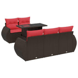 6 Piece Garden Sofa Set with Cushions Brown Poly Rattan Acacia 3326575