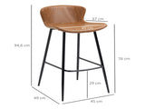 Bar Stools Set of 2, PU Leather Upholstered Bar Chairs, Breakfast Kitchen Counter Chairs with Backs, T3398P328311