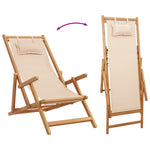 ZNTS Folding Beach Chairs 2 pcs Beige Fabric and Solid Wood 3214487