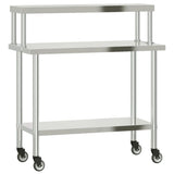 Kitchen Work Table with Overshelf 110x55x120 cm Stainless Steel 3208898