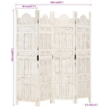 Hand carved 4-Panel Room Divider White 160x165 cm Solid Mango Wood 285319