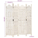 Hand carved 4-Panel Room Divider White 160x165 cm Solid Mango Wood 285319
