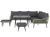 6 Piece Garden Furniture Set, Garden Corner Sofa Set with Thickened Cushions, Glass Top Table and T3398P320153
