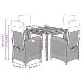 5 Piece Garden Dining Set with Cushions Black Poly Rattan 3212475