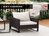 3 Pieces Rattan Bistro Set with 4 Cushions, Wicker Garden Furniture Set, Glass Top Coffee Table and T3398P327935