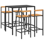 5 Piece Garden Bar Set Black Poly Rattan& Solid Wood Acacia 3187692