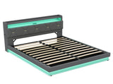 King, Grey Linen LED Upholstered Storage Bed with charging Station parcel 1 N652P299503G