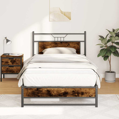 Bed Frame without Mattress Smoked Oak 107x203 cm Engineered Wood 4106904