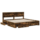 Bed Frame with Drawer Smoked Oak 200 x 200 cm Engineered Wood 3410858
