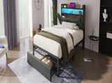Upholstered Single Bed with LED Lighting, USB Type-C Charging Function, Storage Headboard and N601P288312G