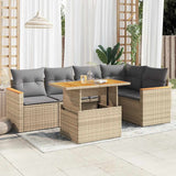 ZNTS 5 Piece Garden Sofa Set with Cushions Beige Poly Rattan Acacia 3327489