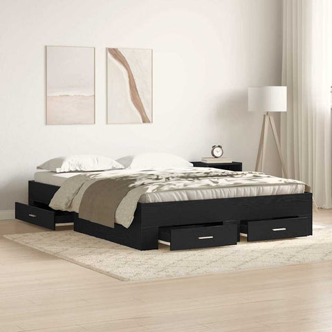 Bed Frame with Drawers Black oak 140 x 190 cm Engineered wood 3333974