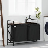 Laundry Basket 2 Compartments with Shelf Brown Oak 859079