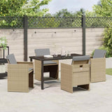 Garden Dining Set with Cushion Folding 5 pcs Beige Poly rattan 3379965