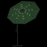 Hanging Garden Parasol with LED Lighting 300 cm Green Metal Pole 42969