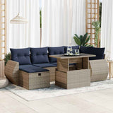 7 Piece Garden Sofa Set with Cushions Grey Poly Rattan Acacia 3327901