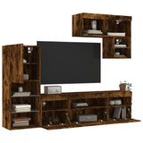 6 Piece TV Wall Units with LED Smoked Oak Engineered Wood 3216736