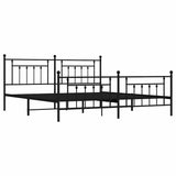Bed Frame Black Steel Double Bed Frame Rectangular Industrial 353561