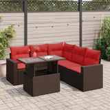 6 Piece Garden Sofa Set with Cushions Brown Poly Rattan Acacia 3326325