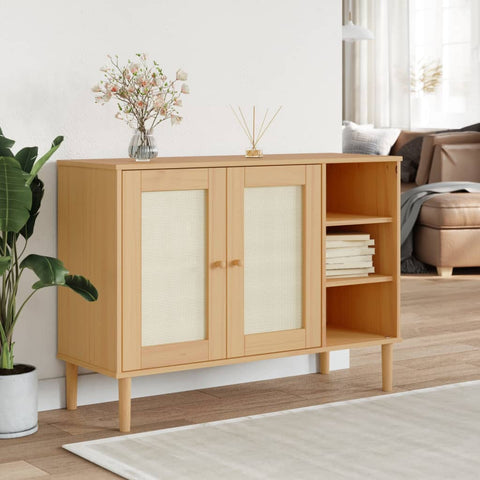 Sideboard SENJA Rattan Look Brown 112x40x80cm Solid Wood Pine 358028