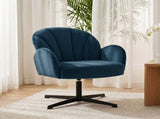 Swivel Accent Chair, Shell-Shaped Armchair with Spring Cushion, Metal Base, Dark Blue T3398P554079
