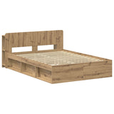 Bed Frame with Storage Artisan Oak 135 x 190 cm Engineered Wood 3433367